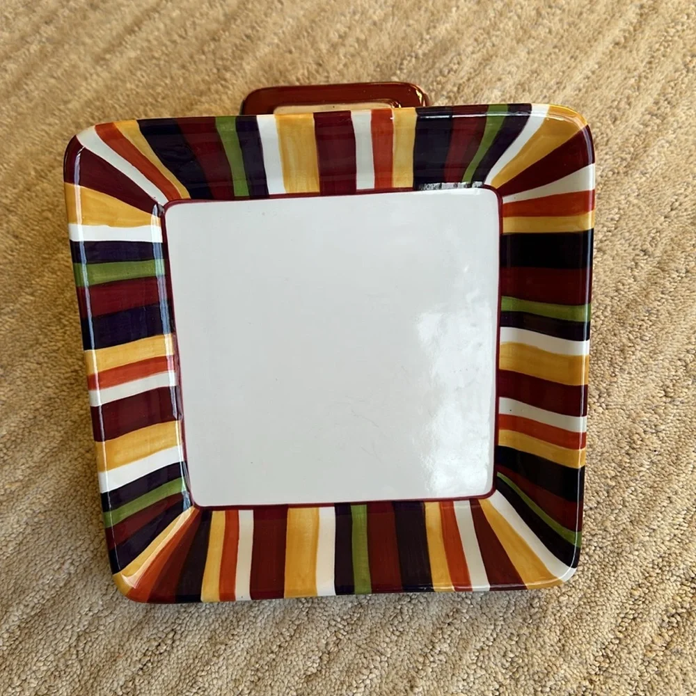 The Pampered Chef Simple Additions Stripe Set Plate and Square Bowl Entertaining